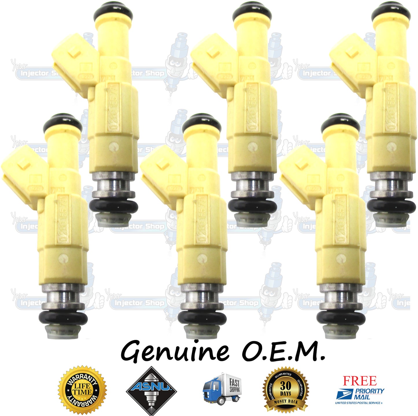 6x Genuine Ford F73E-B5A Fuel Injectors 0280155771 Bosch 2.5L DOHC V6 155CID Duratec