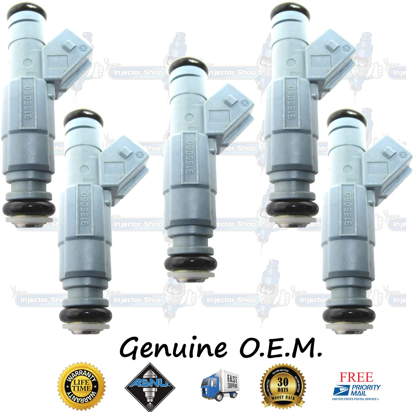 5x Genuine Volvo 9186060 Fuel Injectors 0280155830 Bosch 2.3L DOHC I5 Turbo