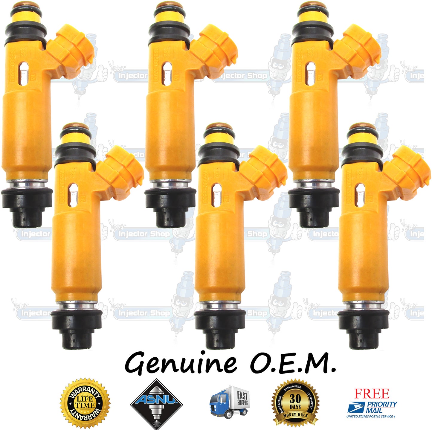 6x Genuine Mitsubishi Fuel Injectors MD337900 Denso 195500-3300 3.5L SOHC NA 6G74 24 Valve